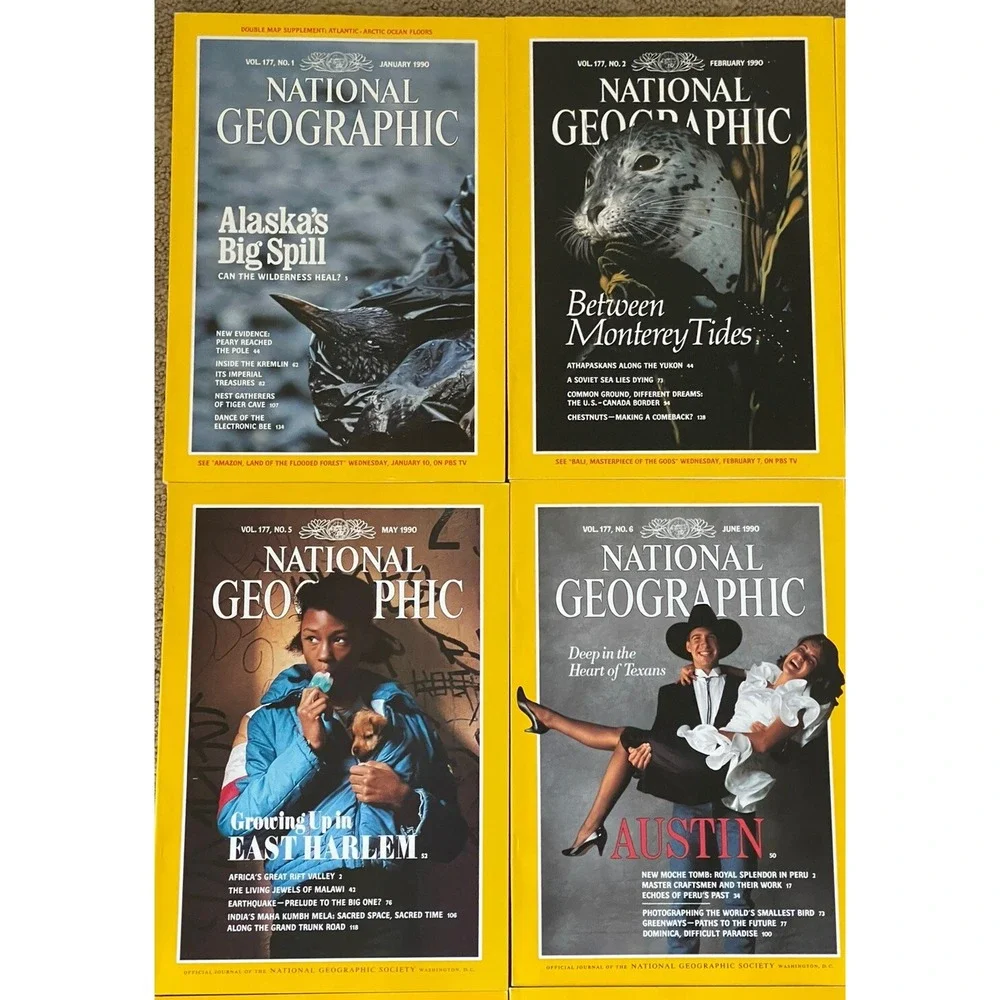 Lot of National Geographic‎ Magazines 1990 lot of 12 full set Jan-dec